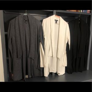 White House Black Market GRAY Open Cardigan LG